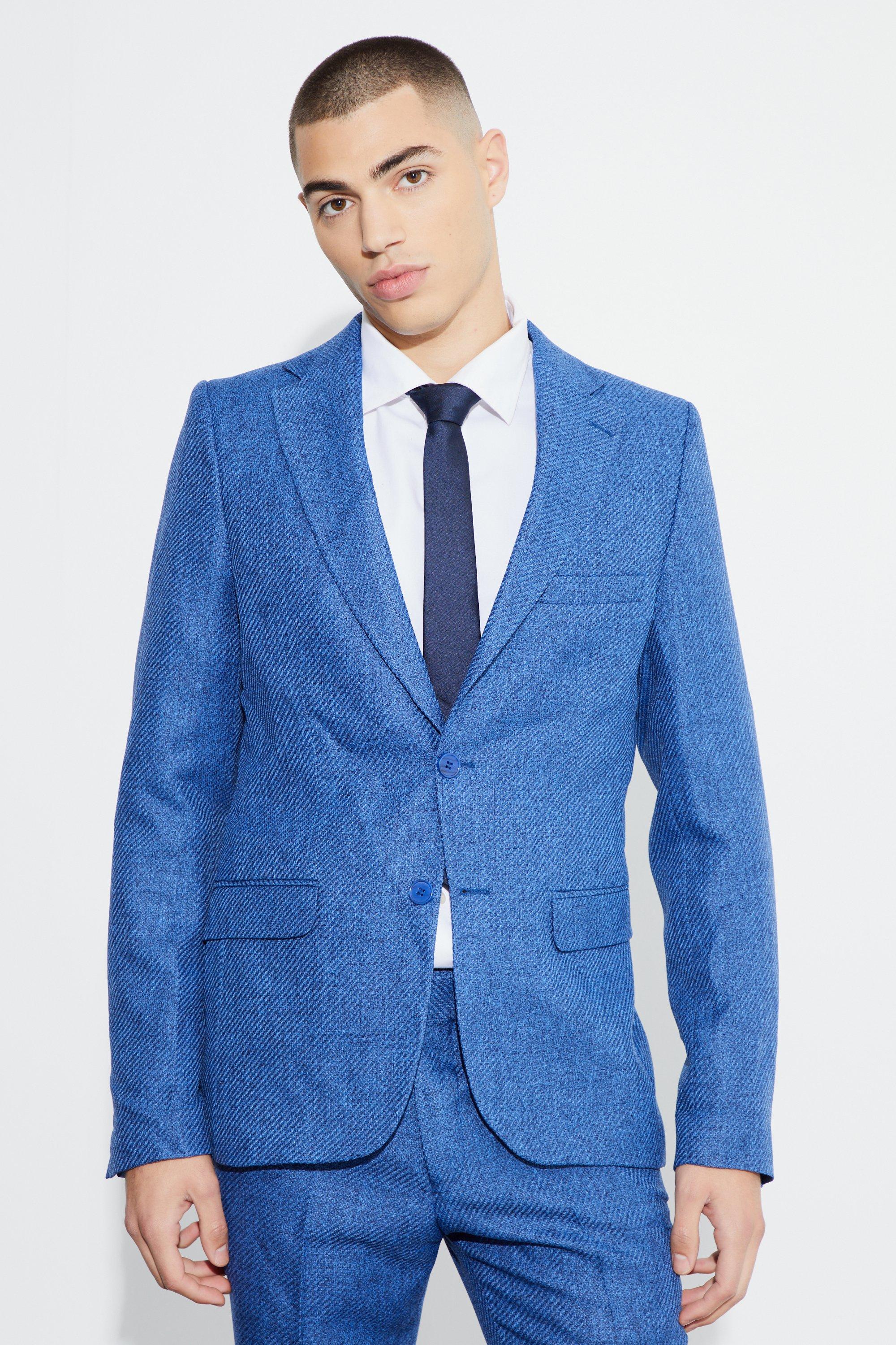 Navy Skinny Fit Single Breasted Marl Blazer