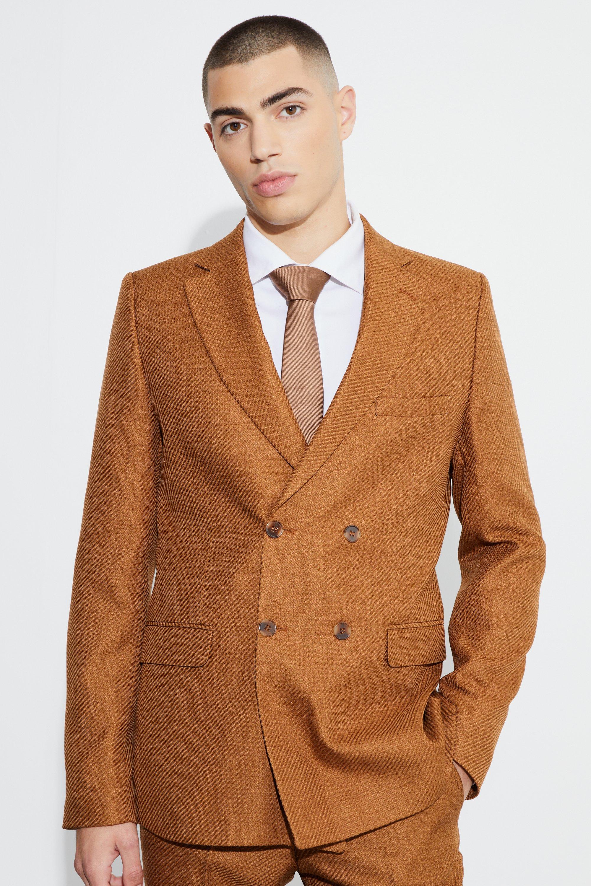 Mustard Mergel Skinny Fit Blazer Met Dubbele Knopen