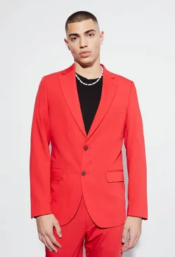 Skinny Fit Single Breasted Blazer Red