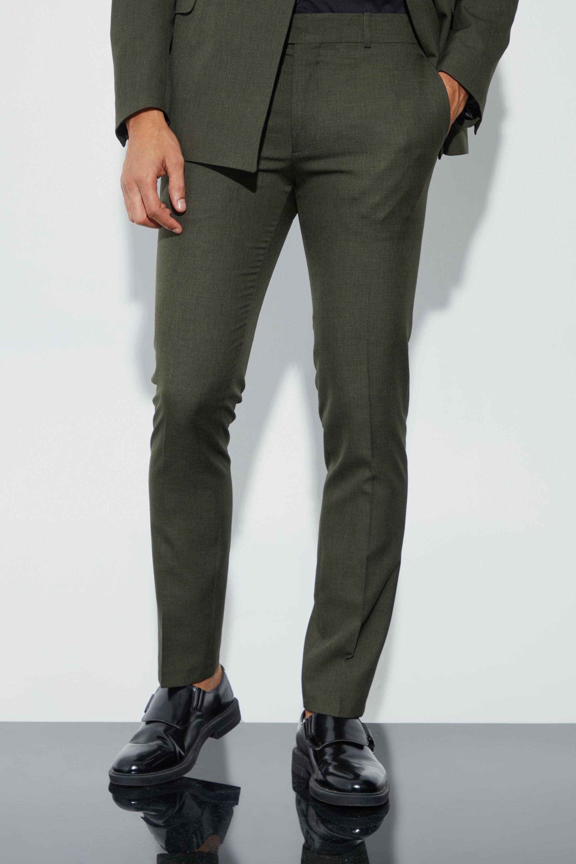 Khaki Skinny Micro Texture Suit Pants