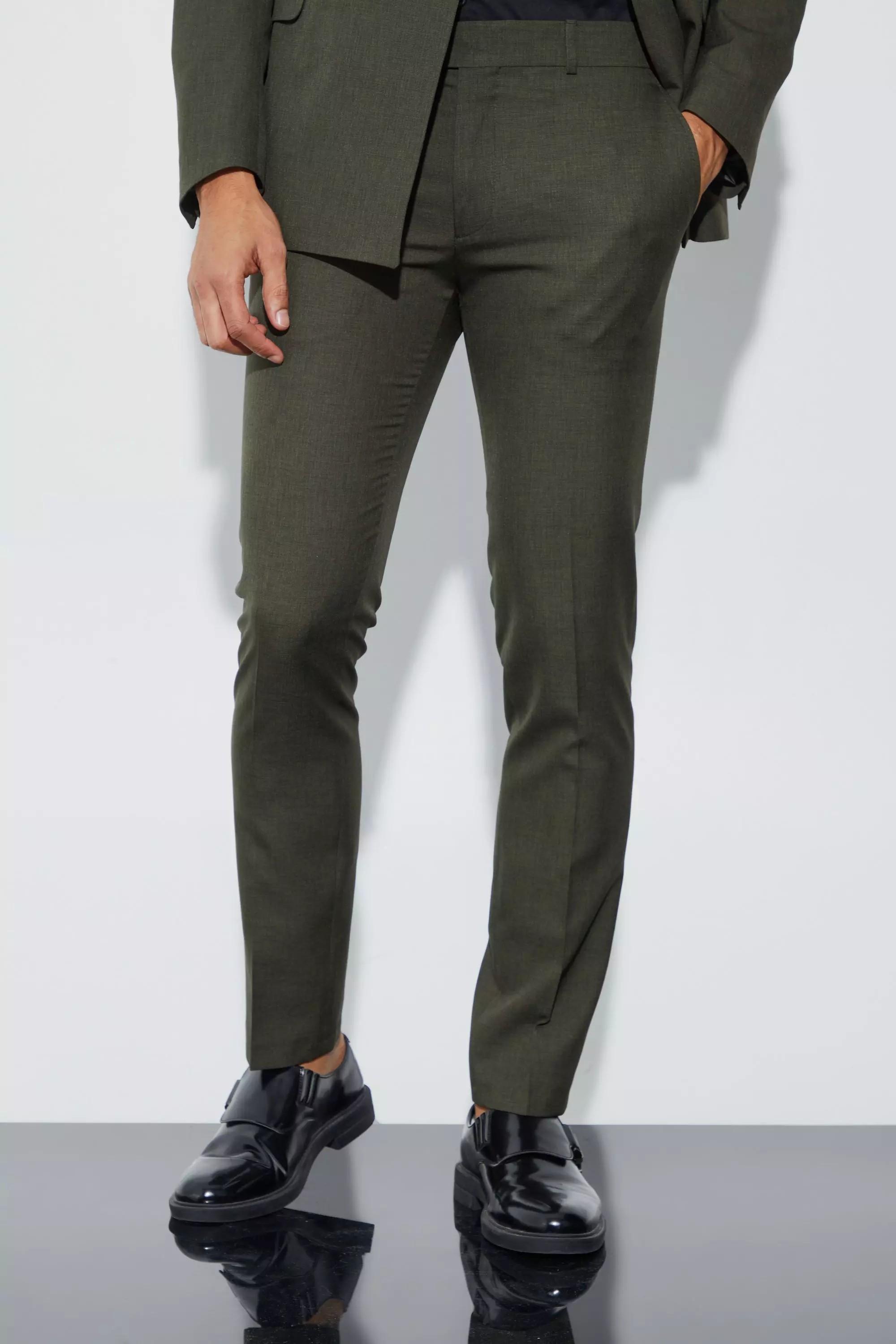 Skinny Micro Texture Suit Pants Khaki