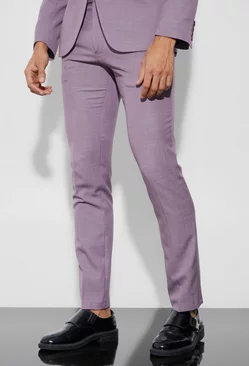 Mauve Purple Skinny Fit Micro Texture Suit Pants