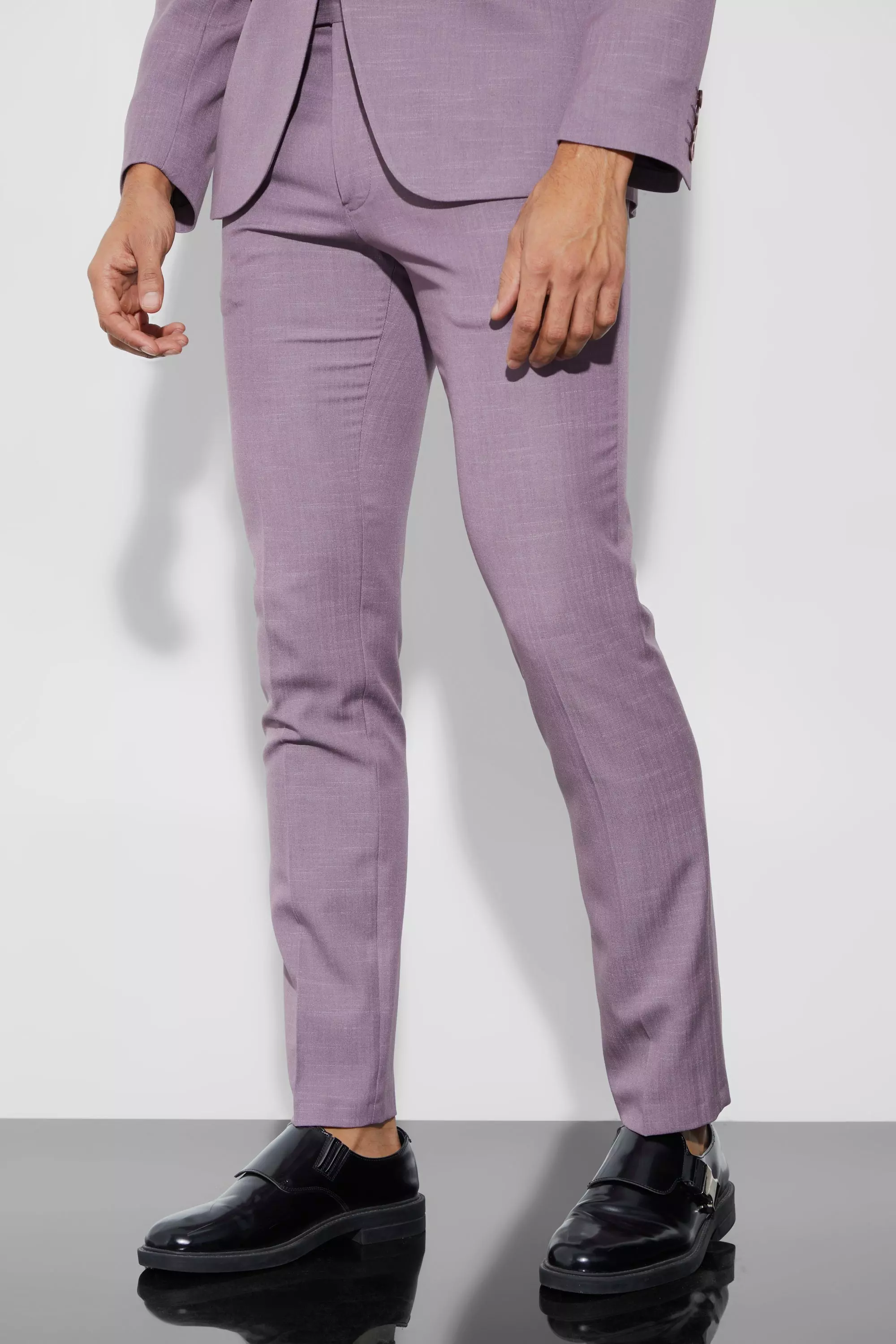 Skinny Fit Micro Texture Suit Pants Mauve