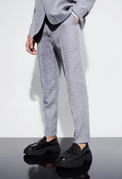 Grey High Rise Tapered Textured Marl Pants