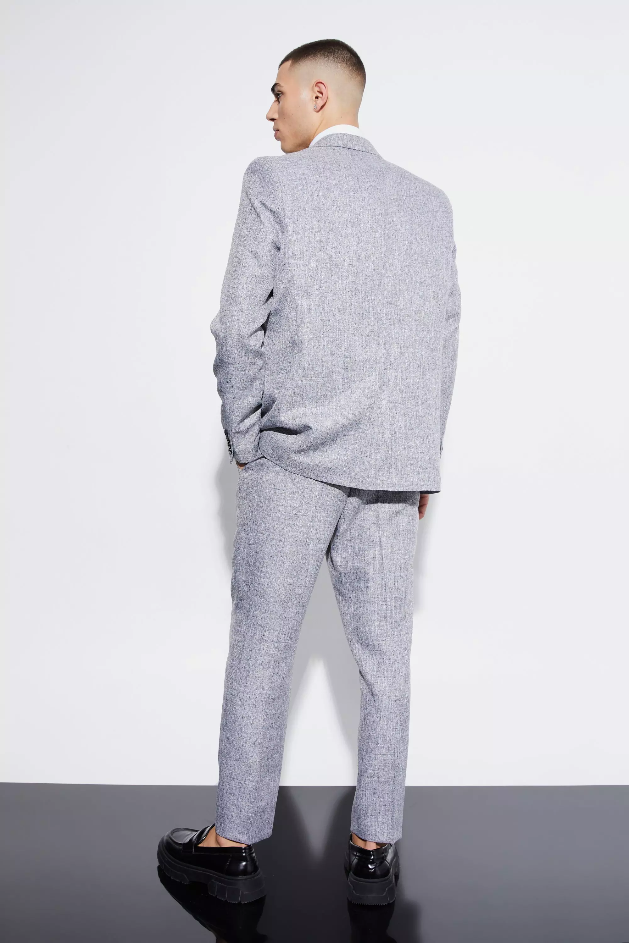 Schmale strukturierte Hose mit hohem Bund, Dark grey alternatives Bild