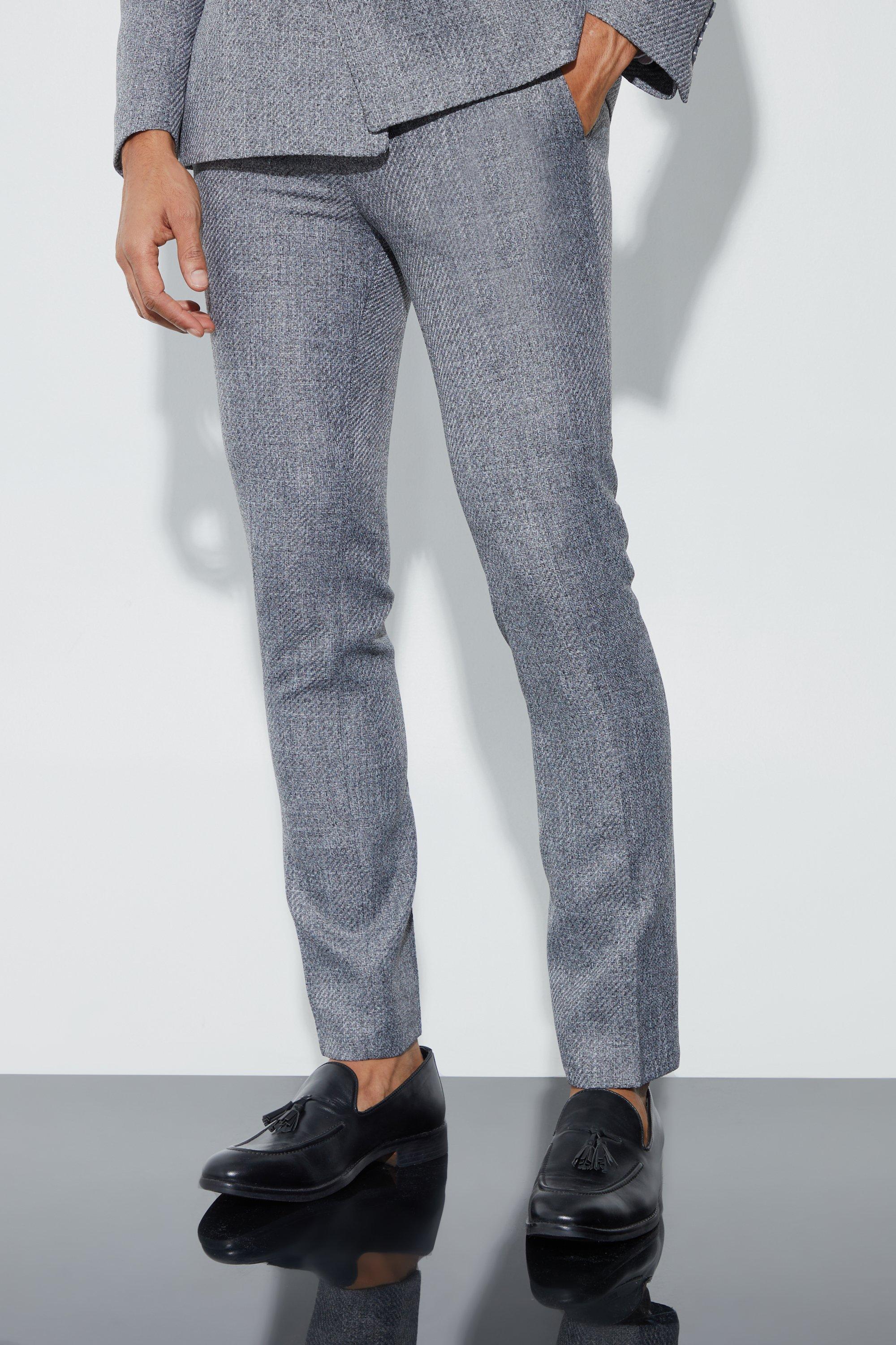 Dark grey Skinny Fit Boucle Suit Trousers