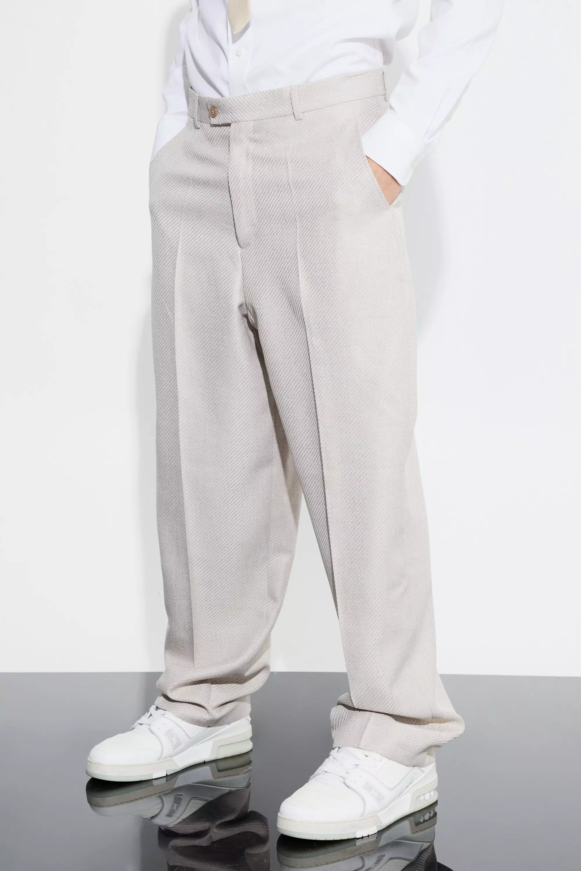 Grey Relaxed Fit Boucle Texture Marl Trousers alternative image