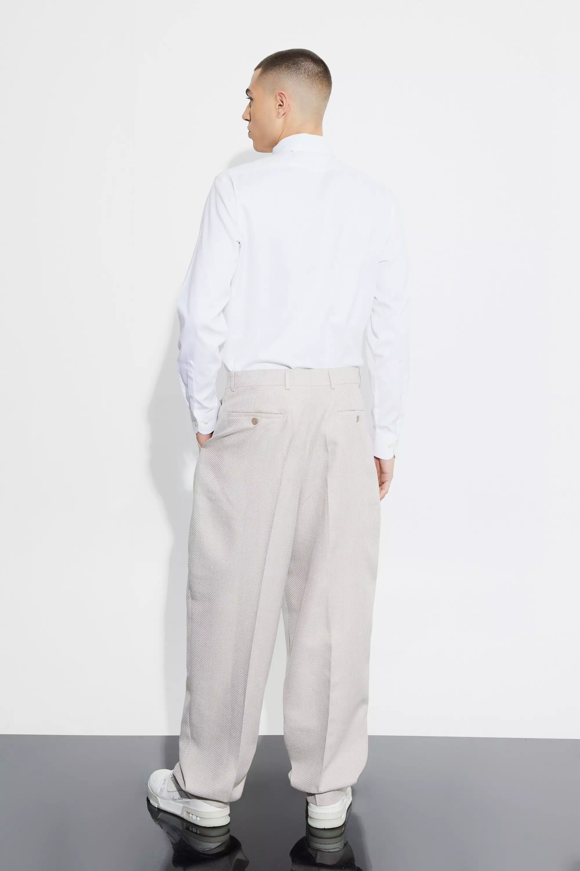 Grey Relaxed Fit Boucle Texture Marl Trousers alternative image