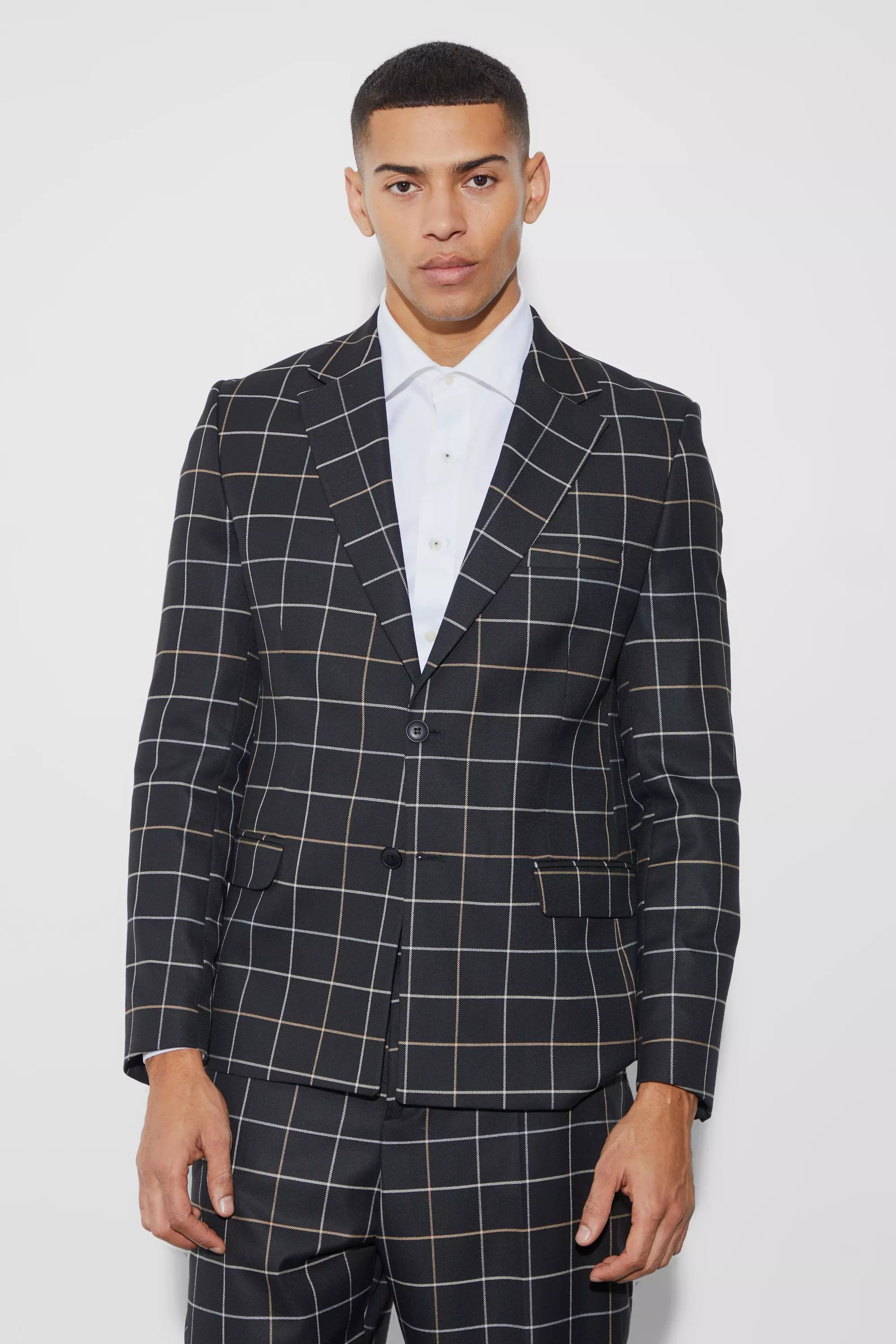 Black Relaxed Fit Windowpane Plaid Blazer alternative image