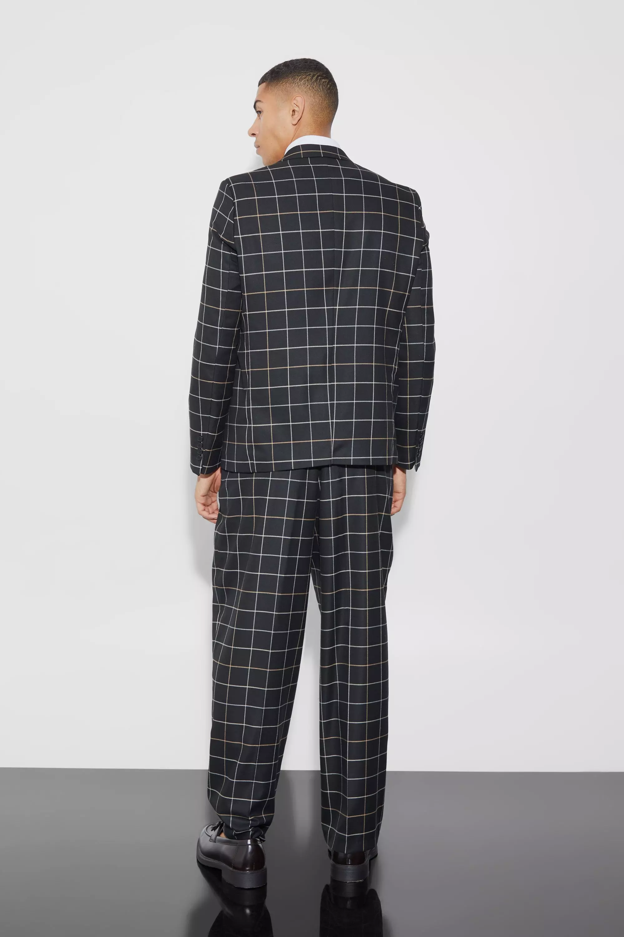 Black Relaxed Fit Windowpane Plaid Blazer alternative image