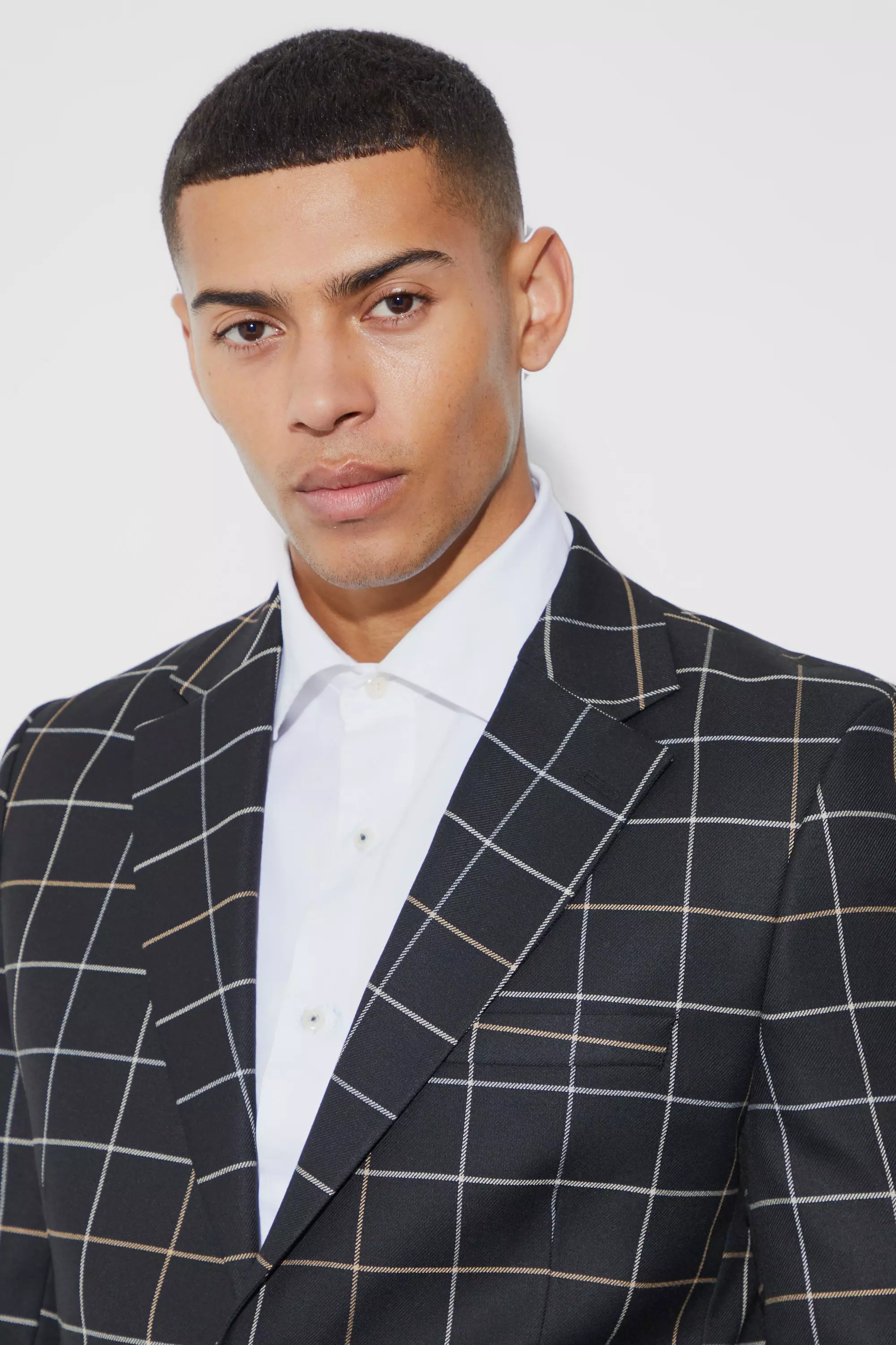 Black Relaxed Fit Windowpane Plaid Blazer alternative image