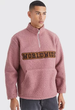 Oversized 1/4 Zip Boucle Applique Sweatshirt Mauve
