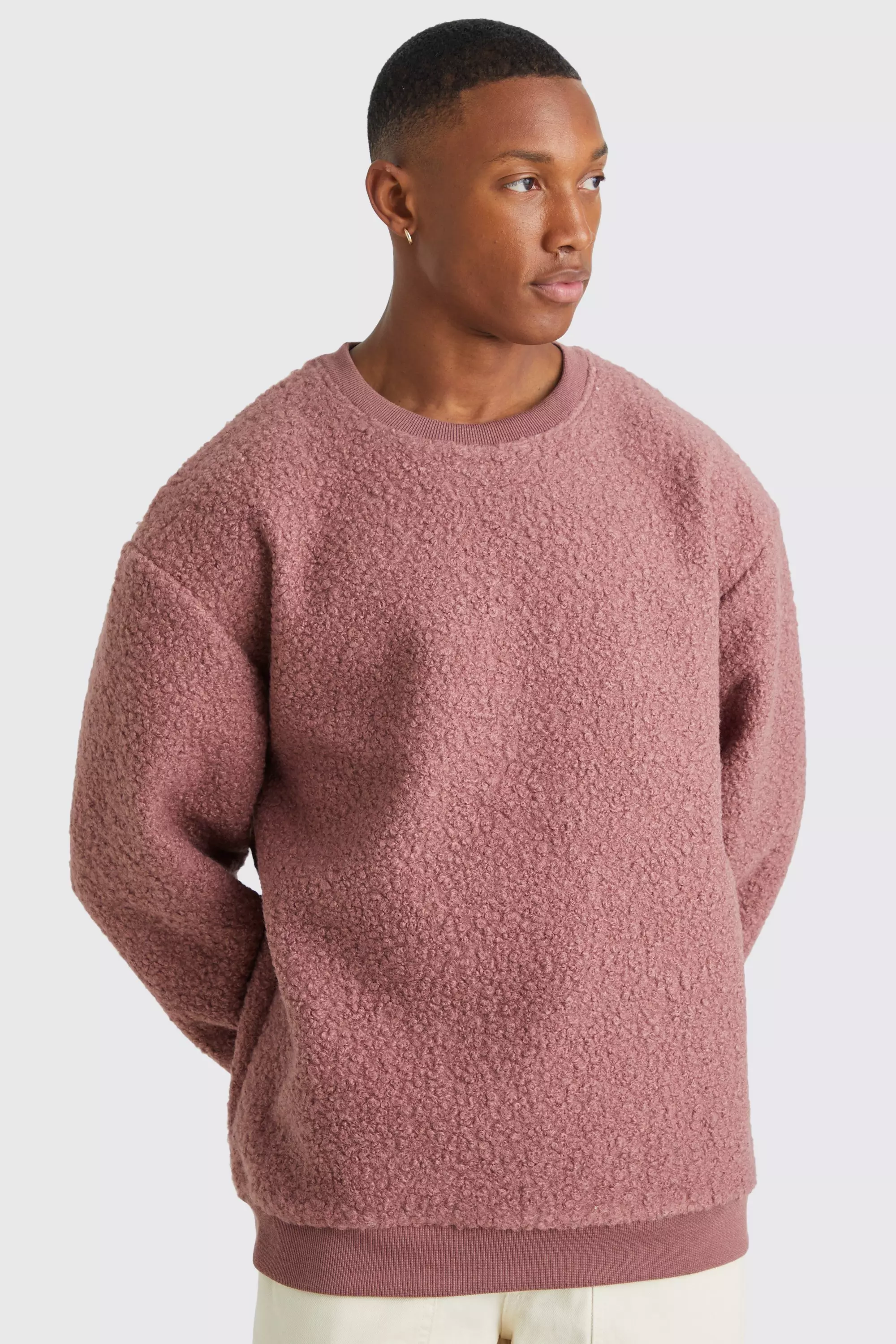 Oversized Boucle Borg Sweatshirt Mauve