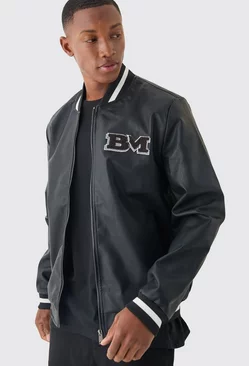 Pu Badge Varsity Jacket Black