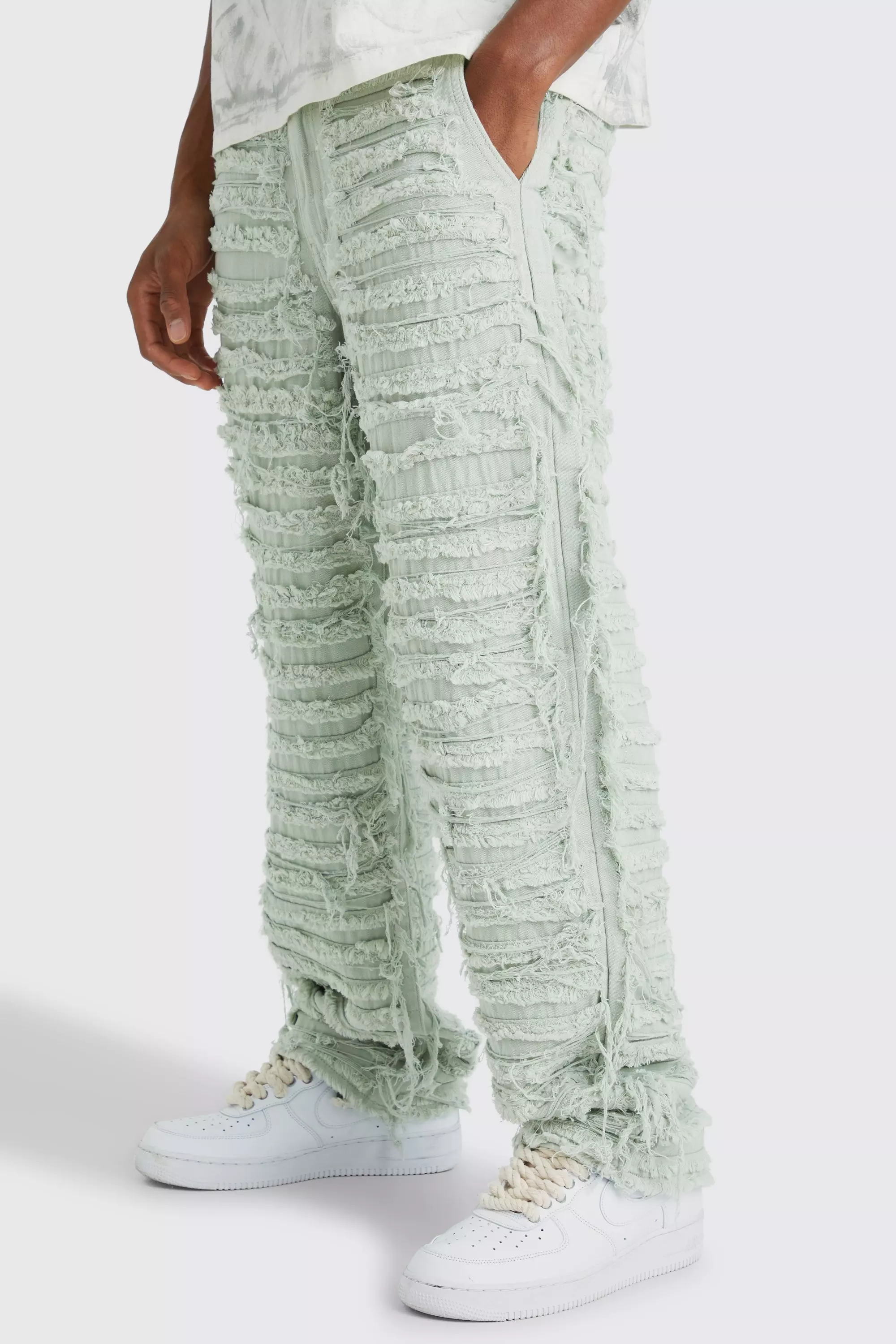 Sage Green Relaxed Heavily Distressed Trouser