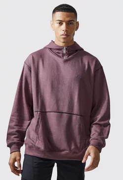 Active Oversized Heavy Loopback Frayed Hoodie dusty red