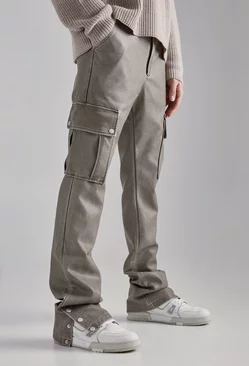 Brown Slim Flare Washed Pu Cargo Trouser