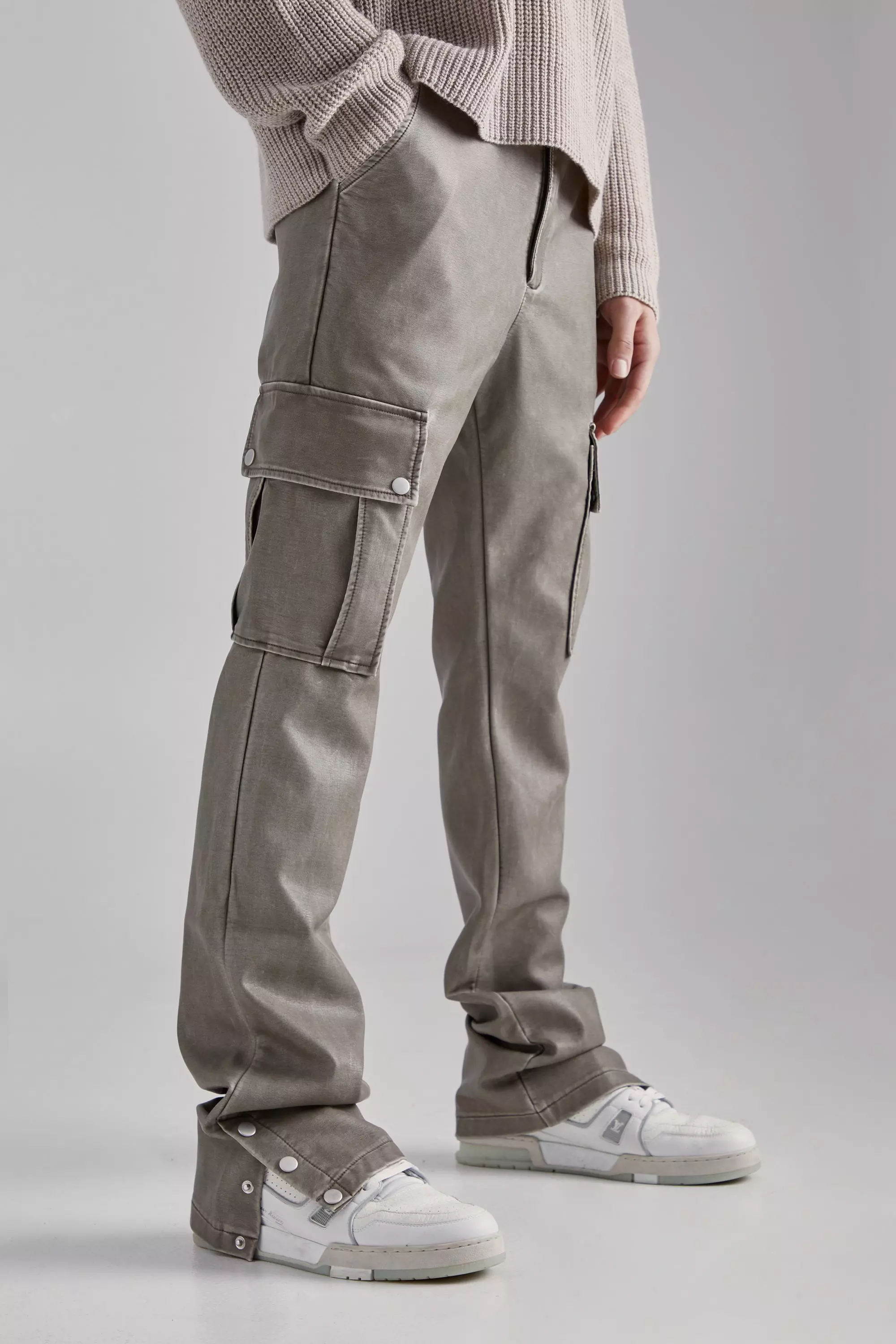 Slim Flare Washed Pu Cargo Trouser Brown