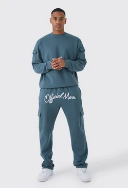 Cargo Pocket Crotch Sweatshirt & Jogger Set slate blue
