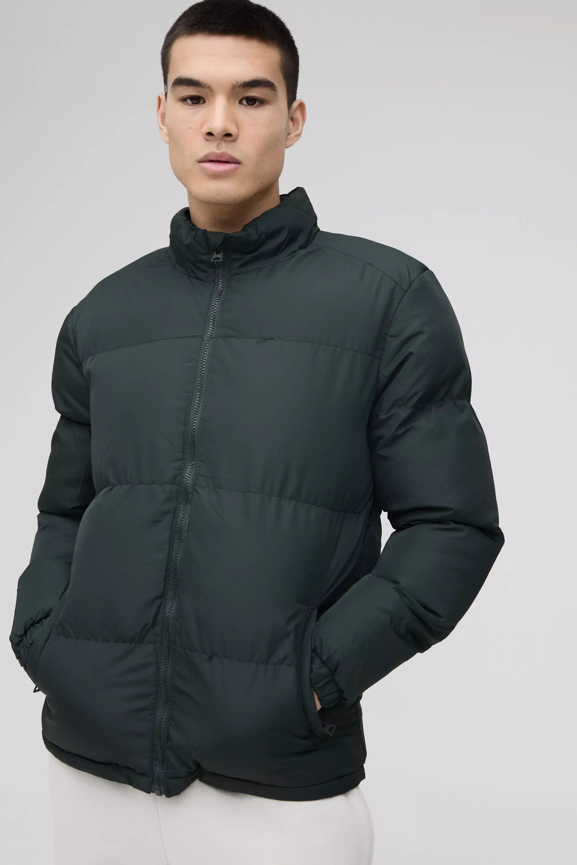 Funnel Neck Puffer Jacket in Khaki alternative image