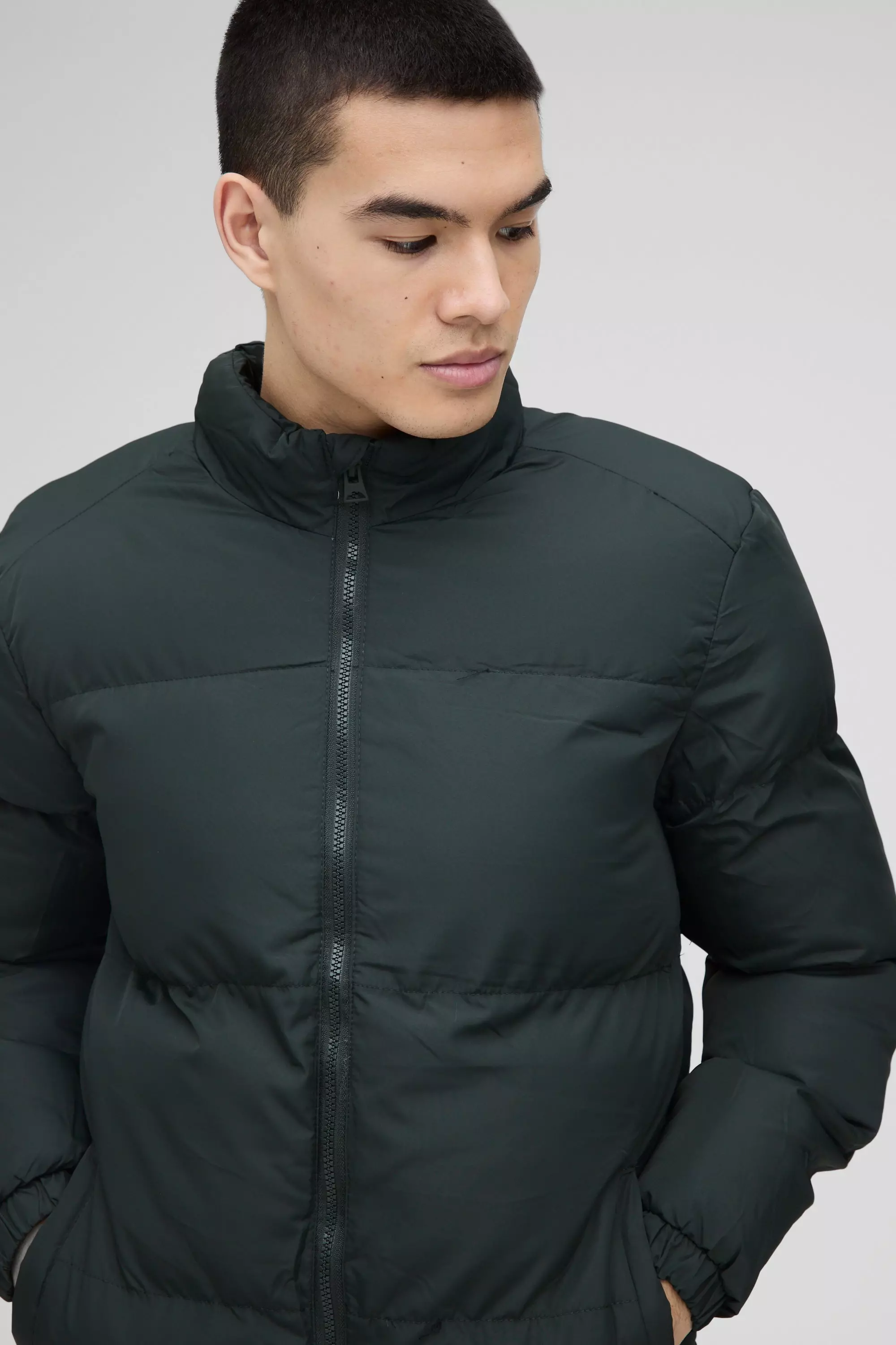 Funnel Neck Puffer Jacket in Khaki alternative image