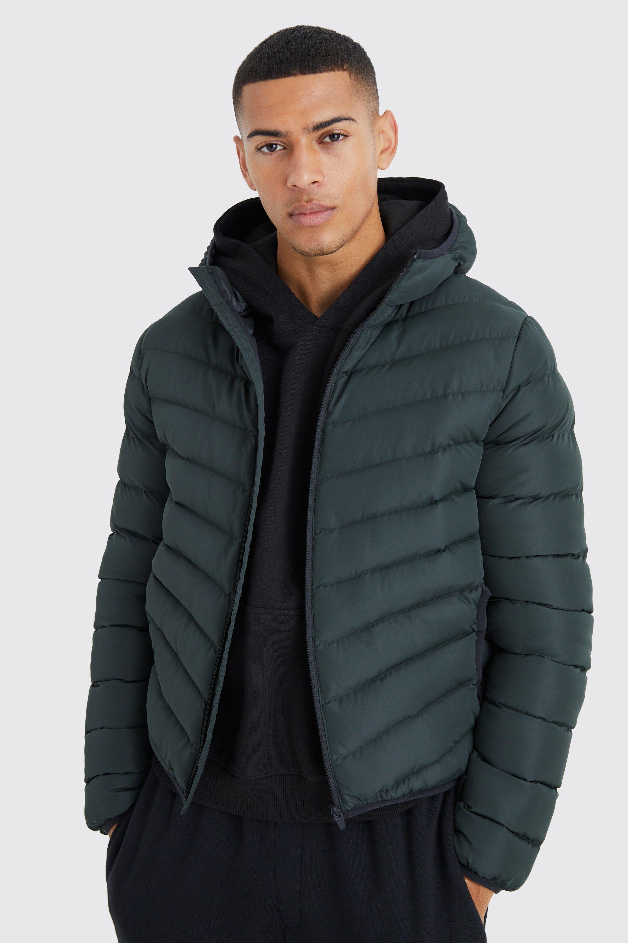 boohoo Mens Quilted Zip Through Jacket with Hood - Black L