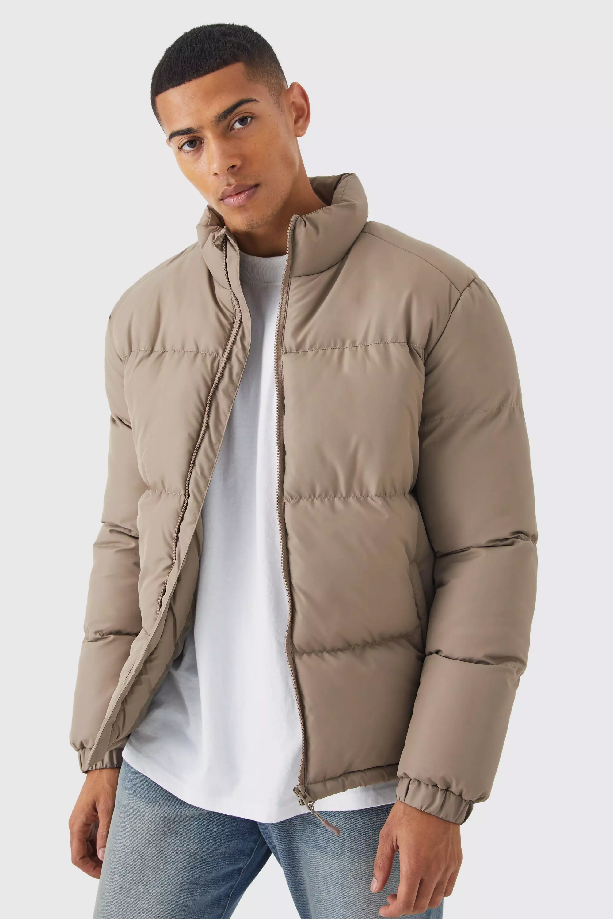 Funnel Neck Puffer Jacket Stone