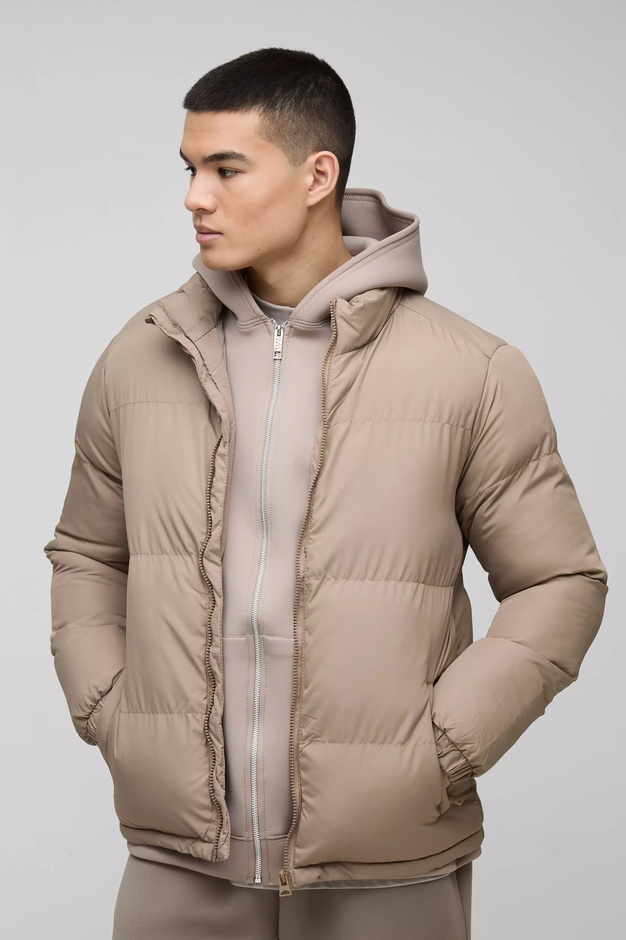 Funnel Neck Puffer Jacket Stone