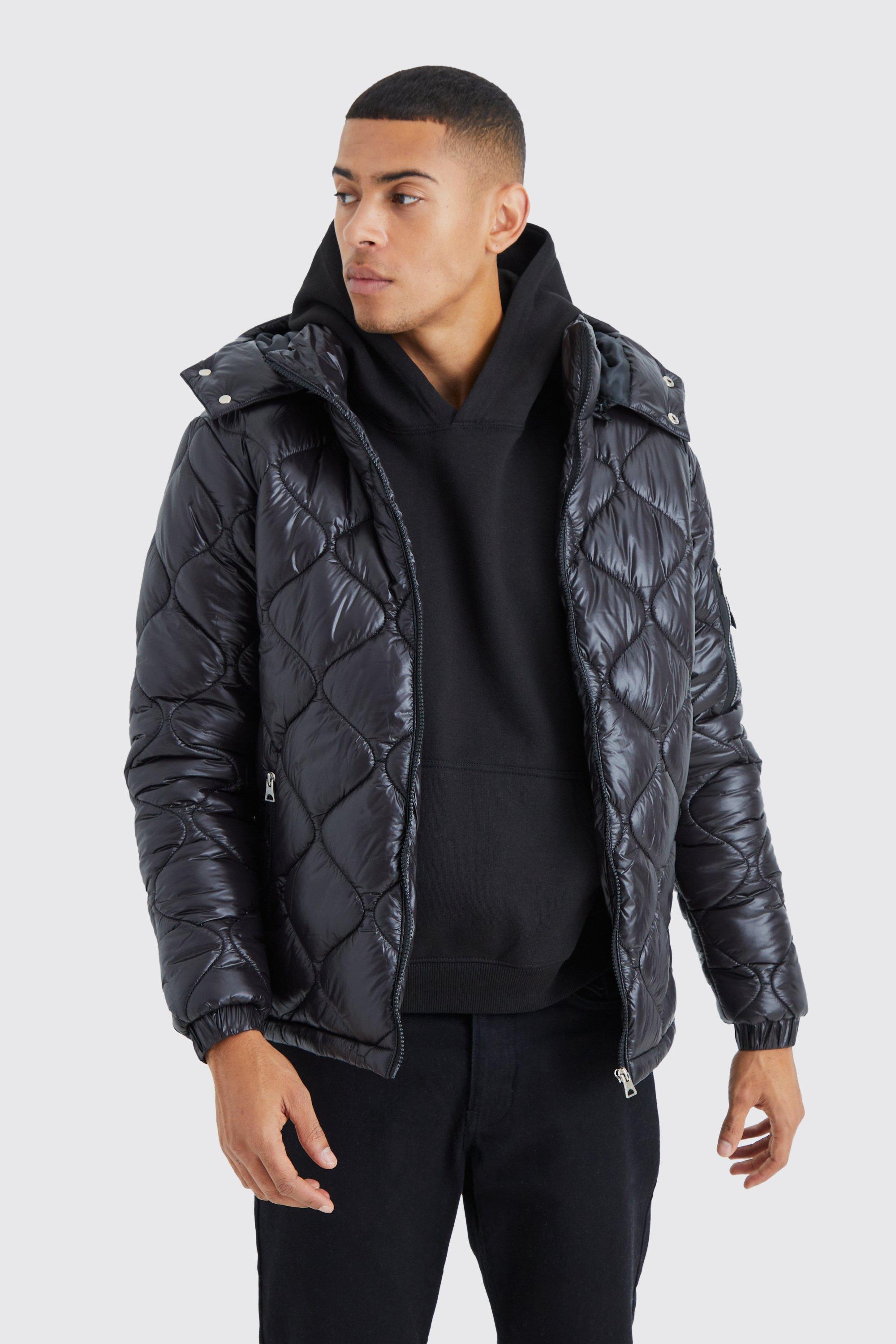 Boohooman puffer jacket sales black