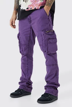 Slim Flare Gusset Overdye Acid Wash Trouser Purple