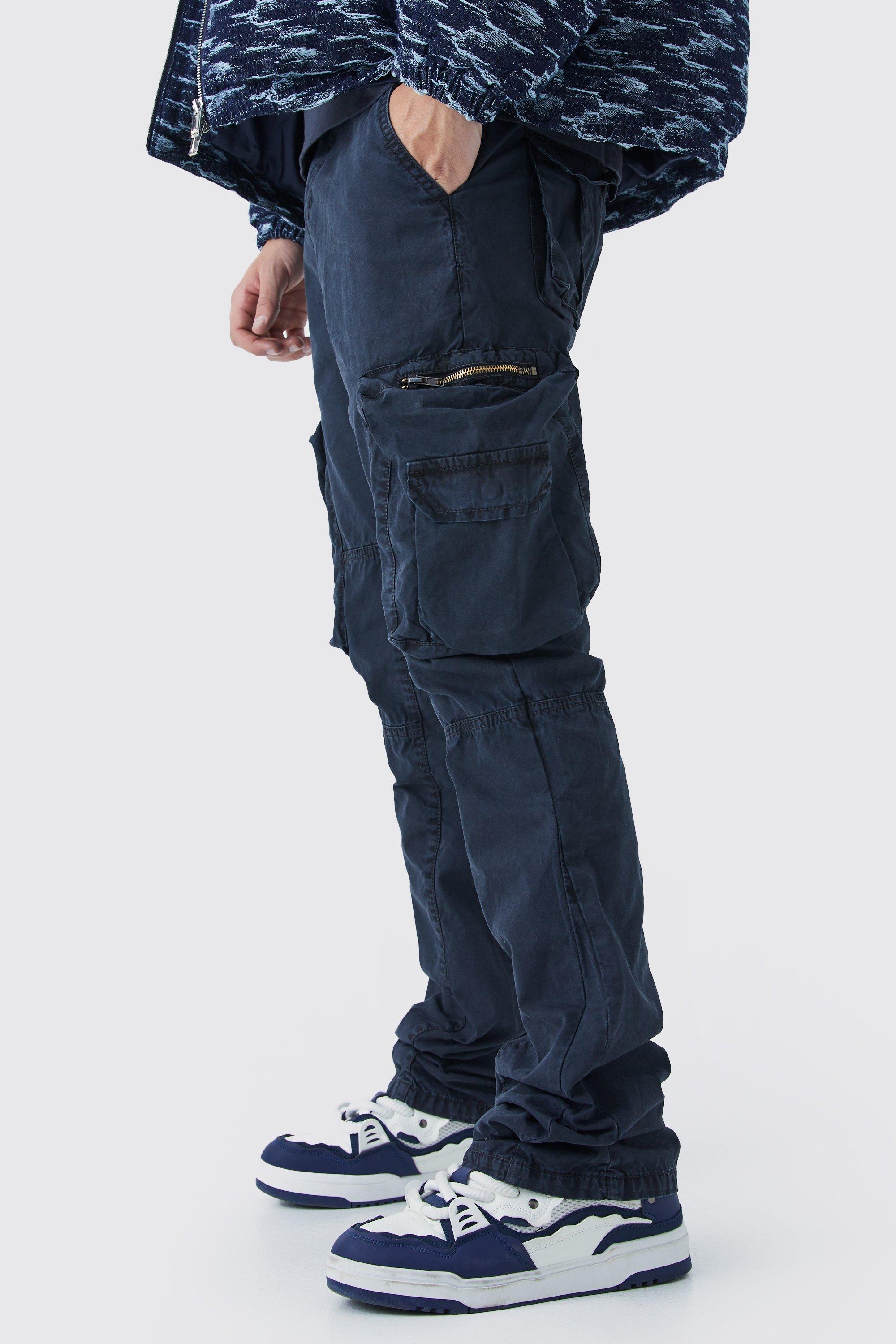 Slim Flare Gusset Overdye Acid Wash Trouser | boohooMAN USA