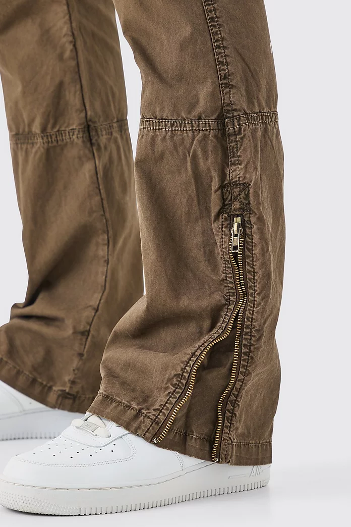 Slim Flare Zip Gusset Overdye Acid Wash Cargo Pants Slim Flare Zip Gusset Overdye Acid Wash Cargo Pants