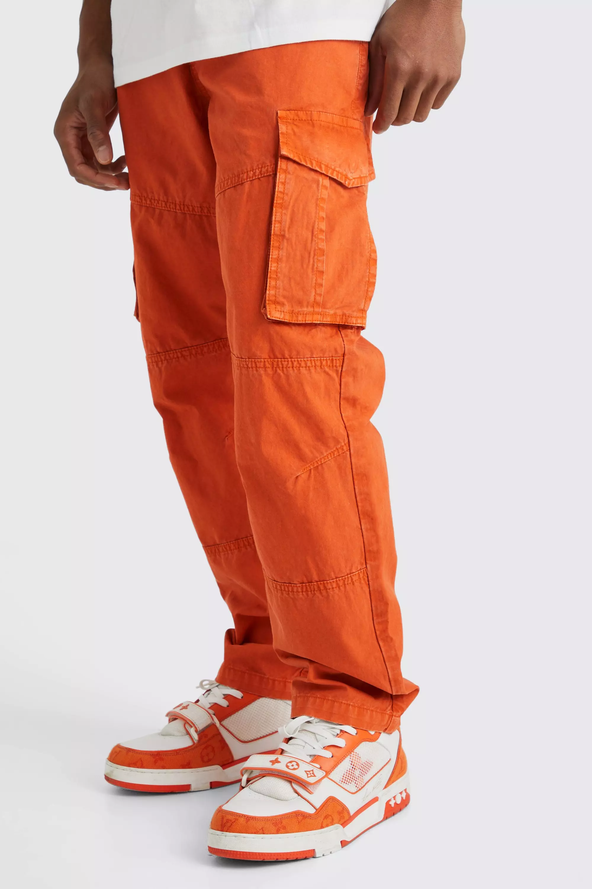 Straight Leg Overdye Acid Wash Cargo Pants Orange