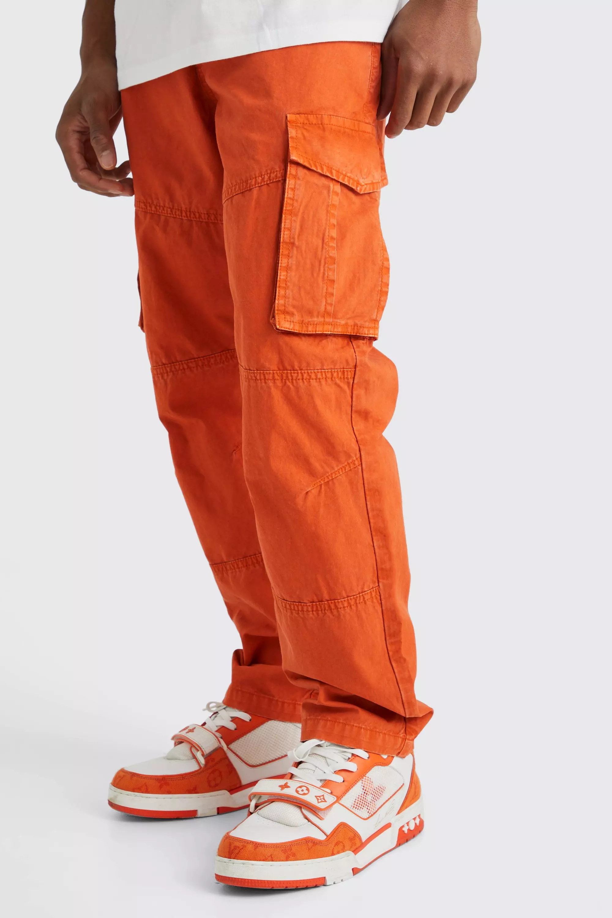 Ayolanni Orange Baggy Cargo Pants Men Solid Casual Multiple Pockets Outdoor  Straight Type Fitness Pants Cargo Pants Trousers Medium 