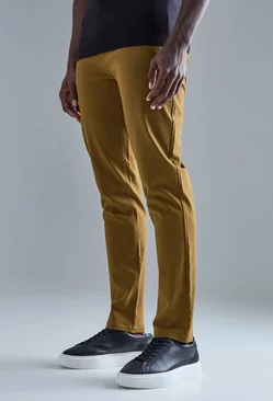 Fixed Waist Slim Fit Technical Stretch Trouser tobacco