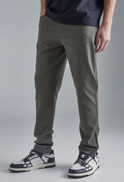 Fixed Waist Slim Fit Technical Stretch Trouser Khaki