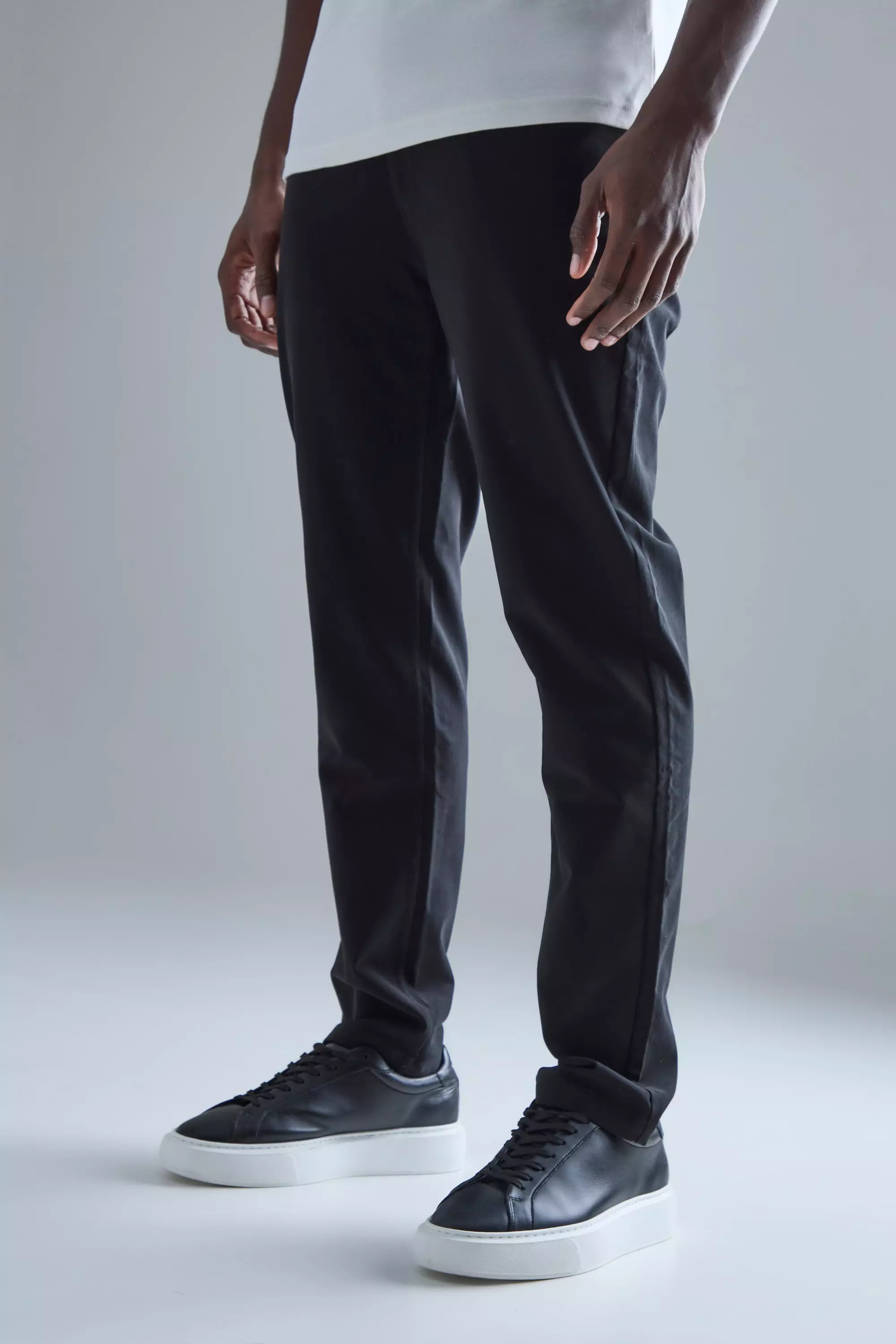 Fixed Waist Slim Fit Technical Stretch Trouser Black