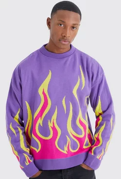 Purple Boxy Flame Knitted Sweater