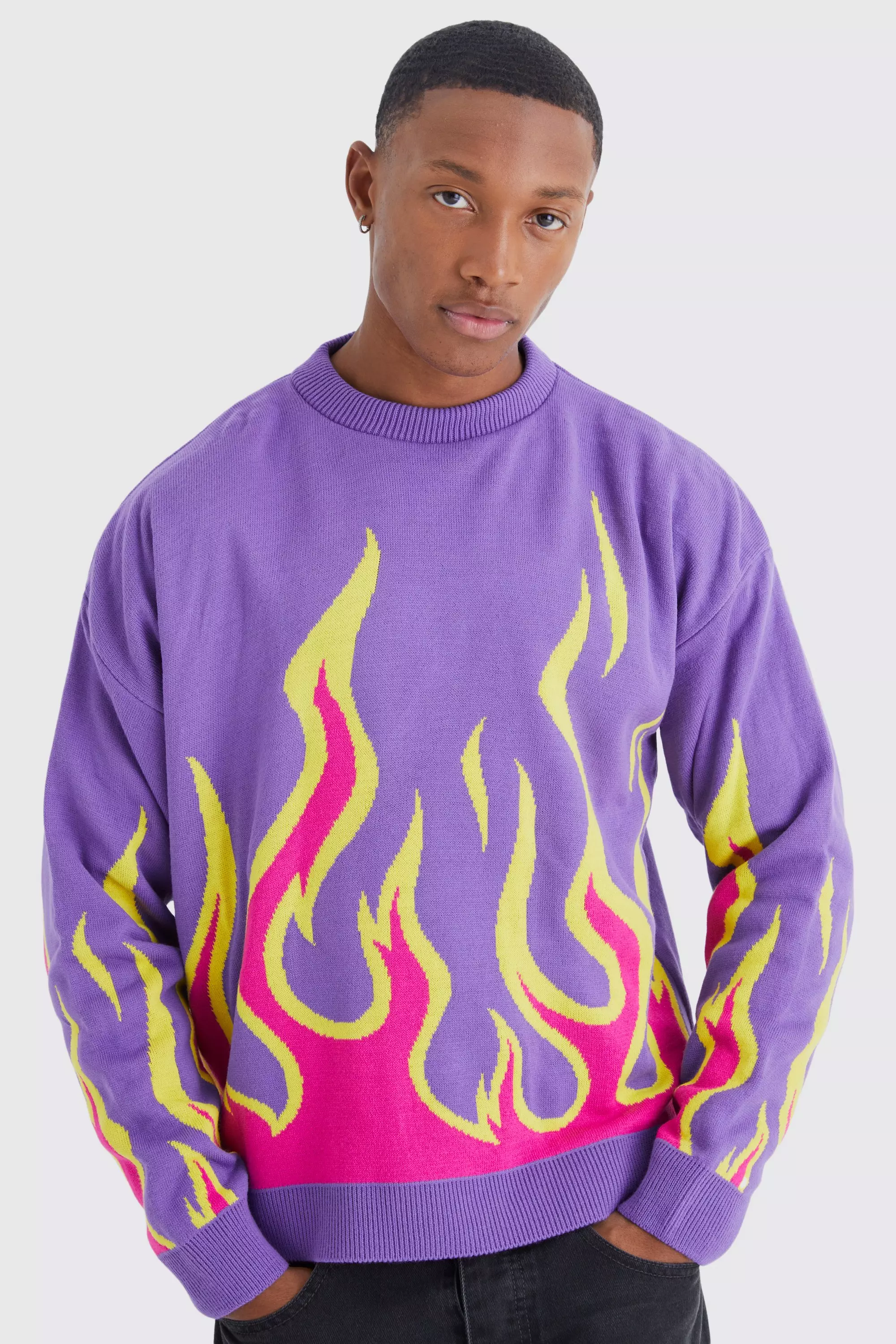Purple Boxy Flame Knitted Sweater