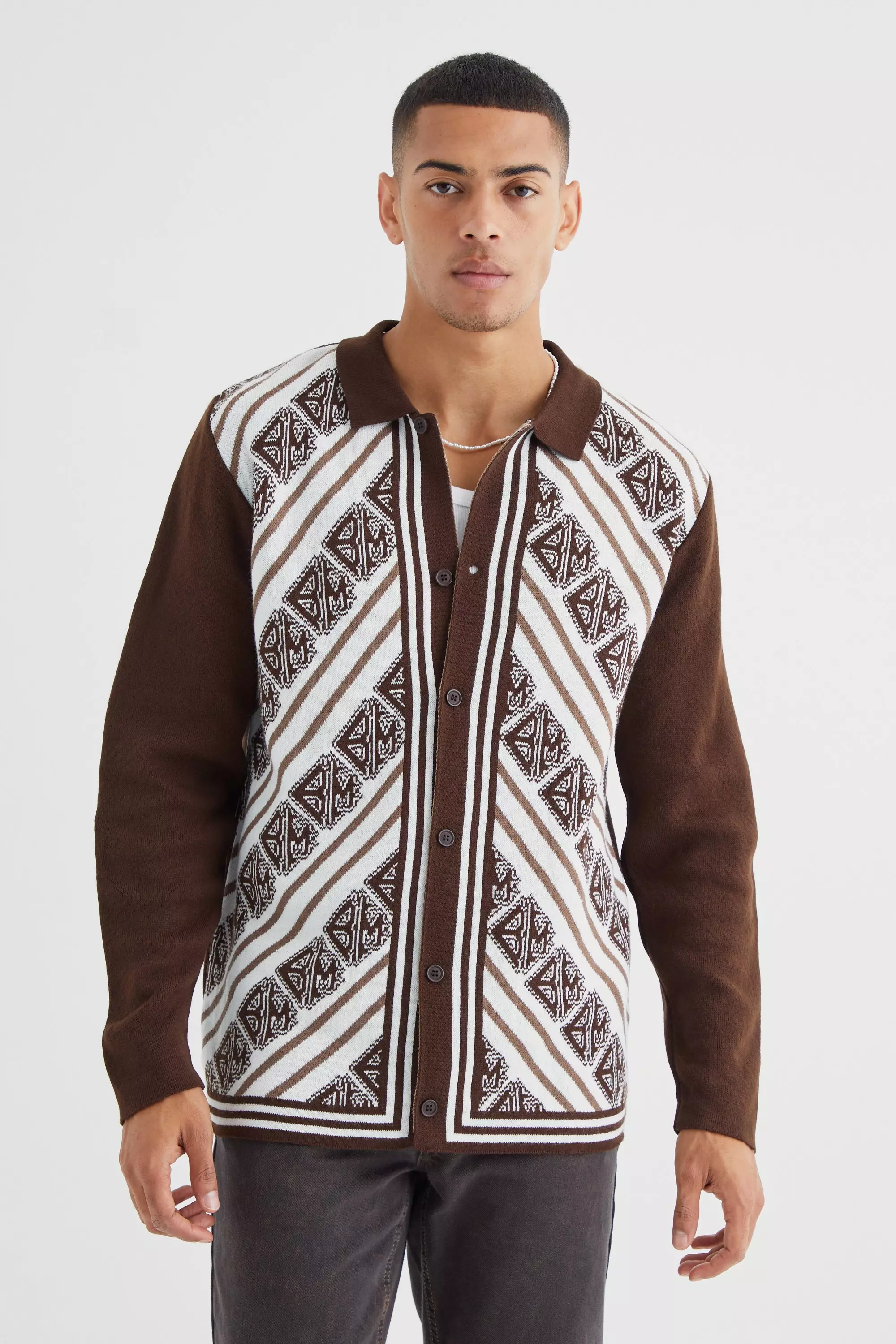 Chocolate Brown Extended Neck Monogram Knitted Sweater