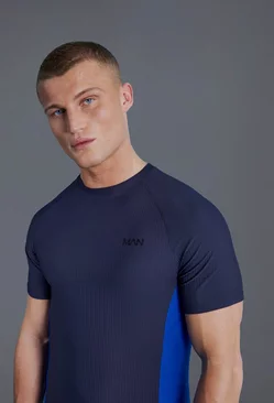 Man Active Muscle Fit Colour Block T-shirt Cobalt