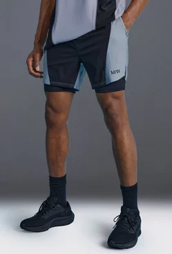 Charcoal Grey Man Active Colour Block 2-in-1 Short