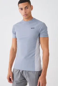 Charcoal Grey Man Active Muscle Fit Colour Block T-shirt
