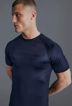 Black Man Active Muscle Fit Geo Print T-shirt