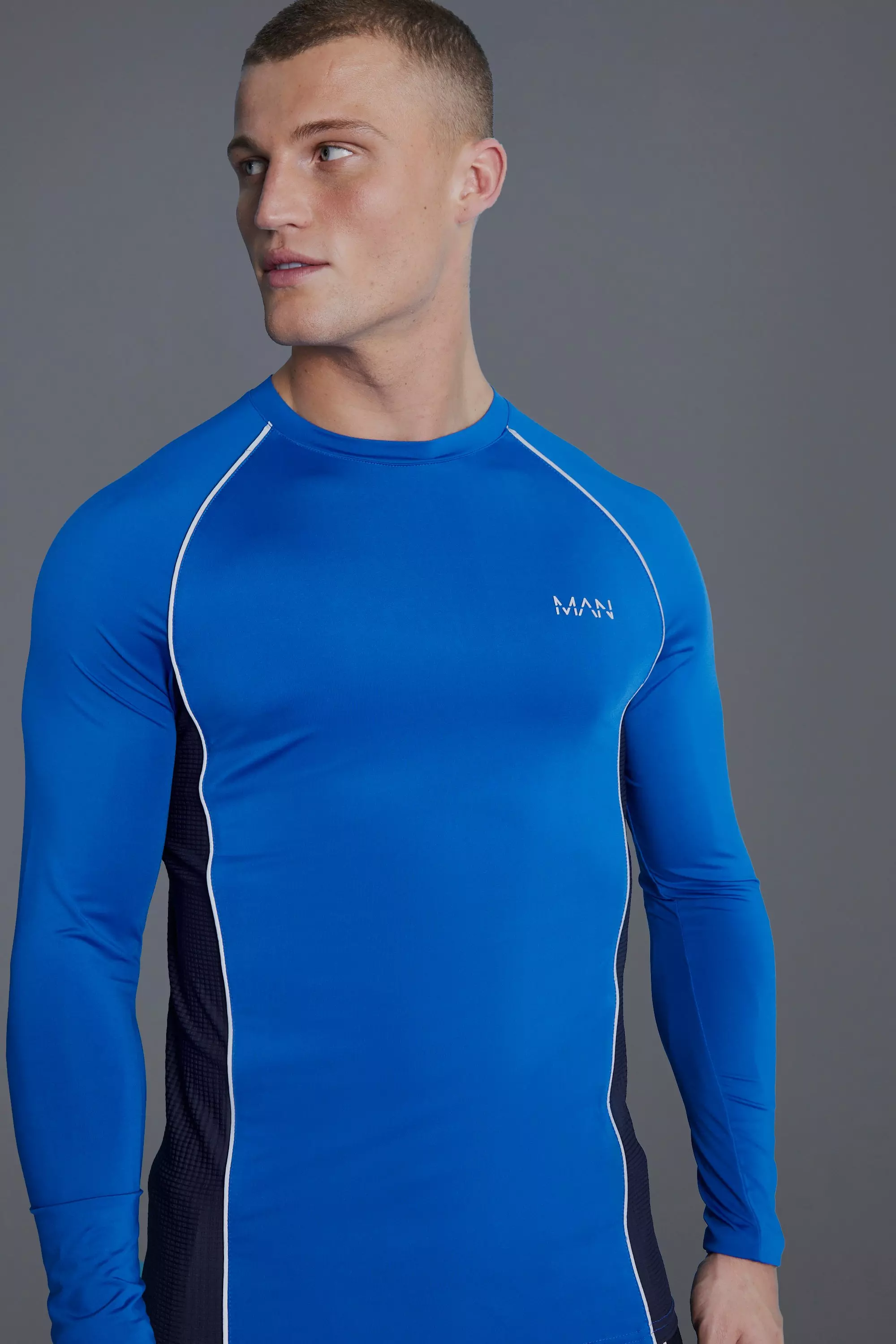Man Active Muscle Fit Long Sleeved Top Cobalt