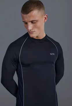 Black Man Active Muscle Fit Long Sleeved Top