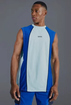 Man Active Muscle Fit Colour Block Vest Light blue
