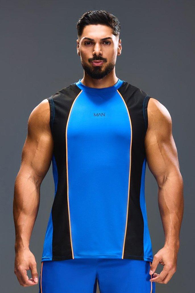 Man Active Muscle Fit Colour Block Vest