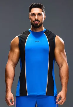 Man Active Muscle Fit Colour Block Vest Cobalt