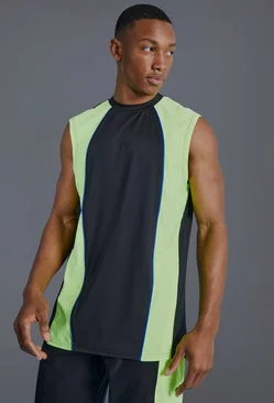 Man Active Muscle Fit Colour Block Vest Black
